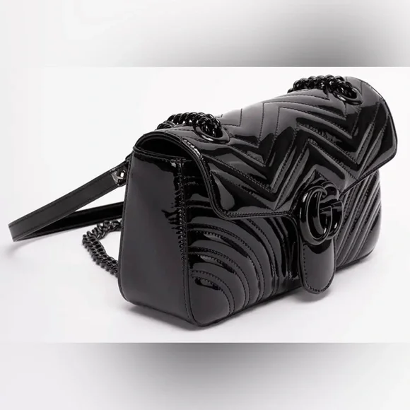 ❌❌SOLD!❌❌NEW Gucci Marmont GG Black Patent Leather Shoulder Bag Purse Authentic - Picture 8 of 11